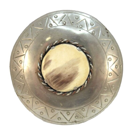 Vintage Large Silver Tone Moroccan Disc Belt Buckle with Geometric Design main image 5